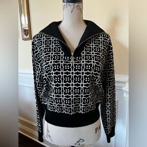 Marc New York Black & White geometric squares, zipped funnel neck, knit sweater.